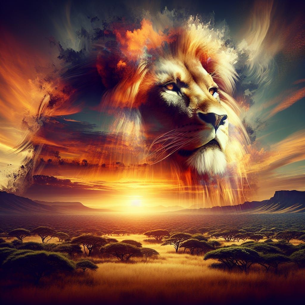 Regal Lion Amidst Vibrant African Sunset