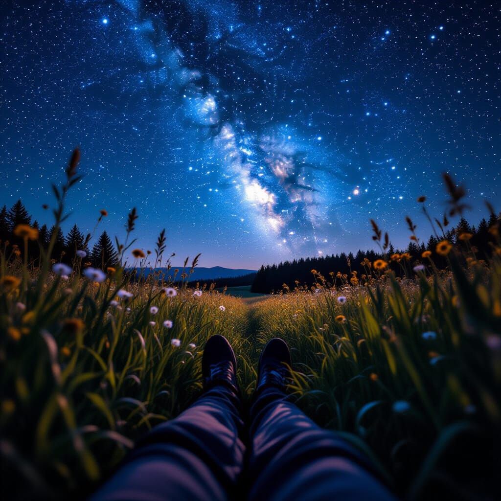 Serene Night Field Under Milky Way Sky