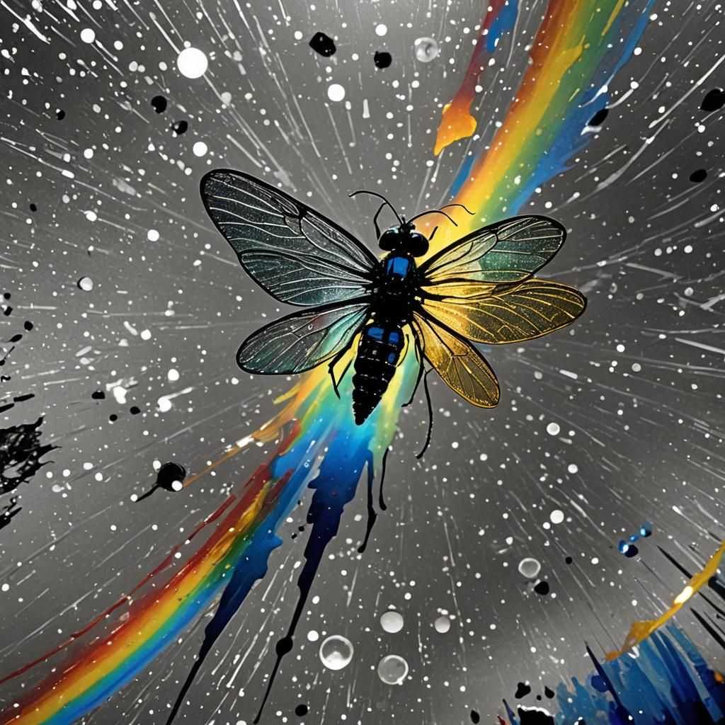 Rayograph of Objects with Rainbow Fairy, Alcohol Inks
