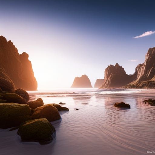 Beach Under Stars: Detailed Fantasy Art