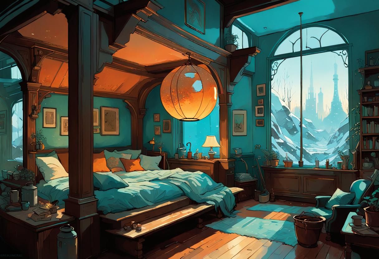 Warm Interior Scene in Ligne-Claire Style