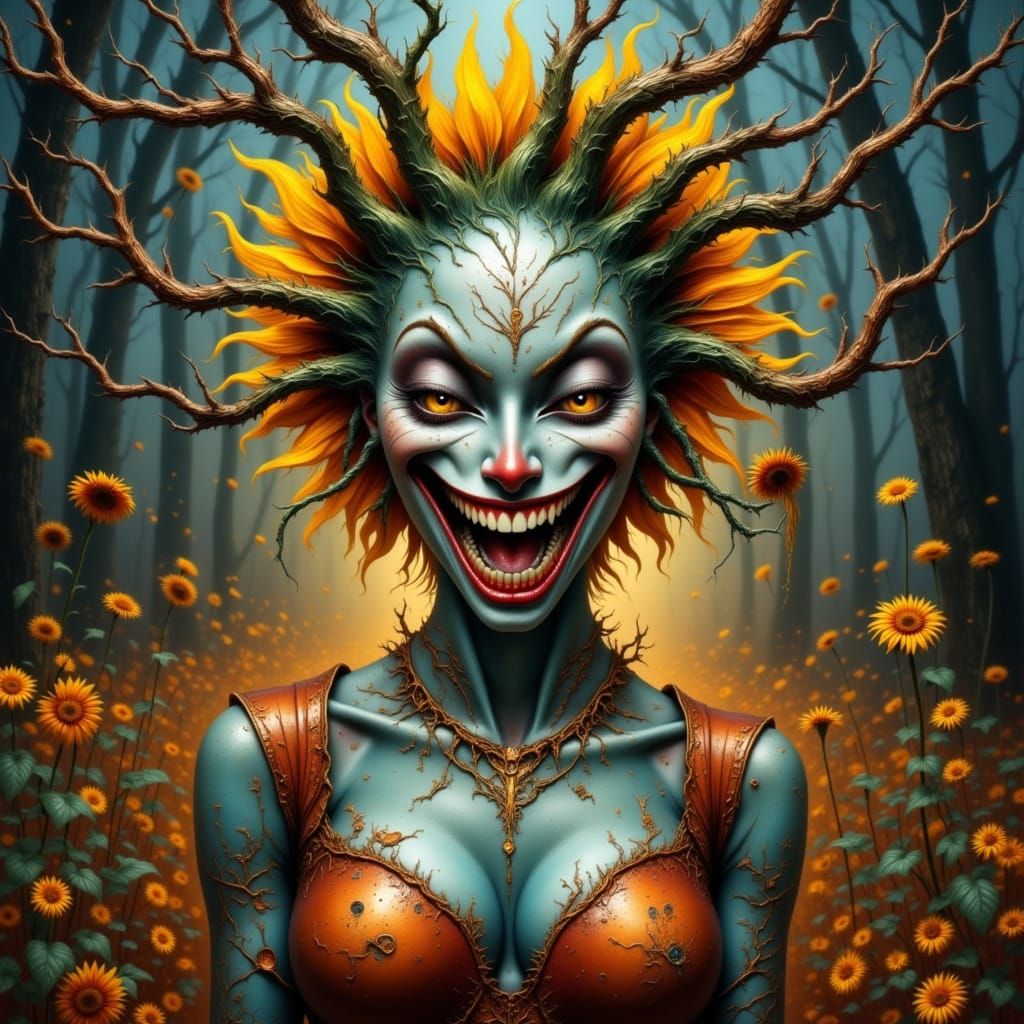 Maniacal Sunflower with Sharp Teeth in Dreamlike Light