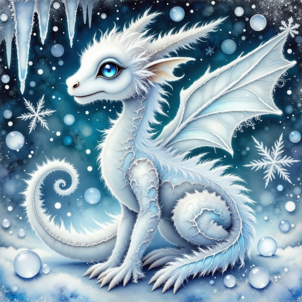 Ethereal Frost Dragon in Whimsical Watercolor Style
