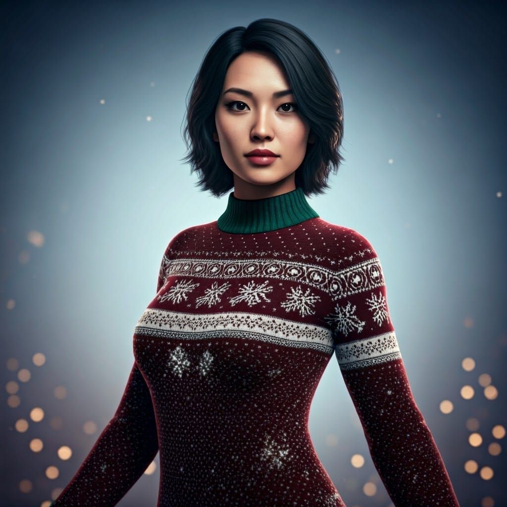 Vibrant Christmas Sweater Portrait in a Futuristic Style