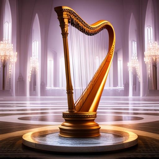 Heroic Fantasy Harp Displayed in Grand Hall