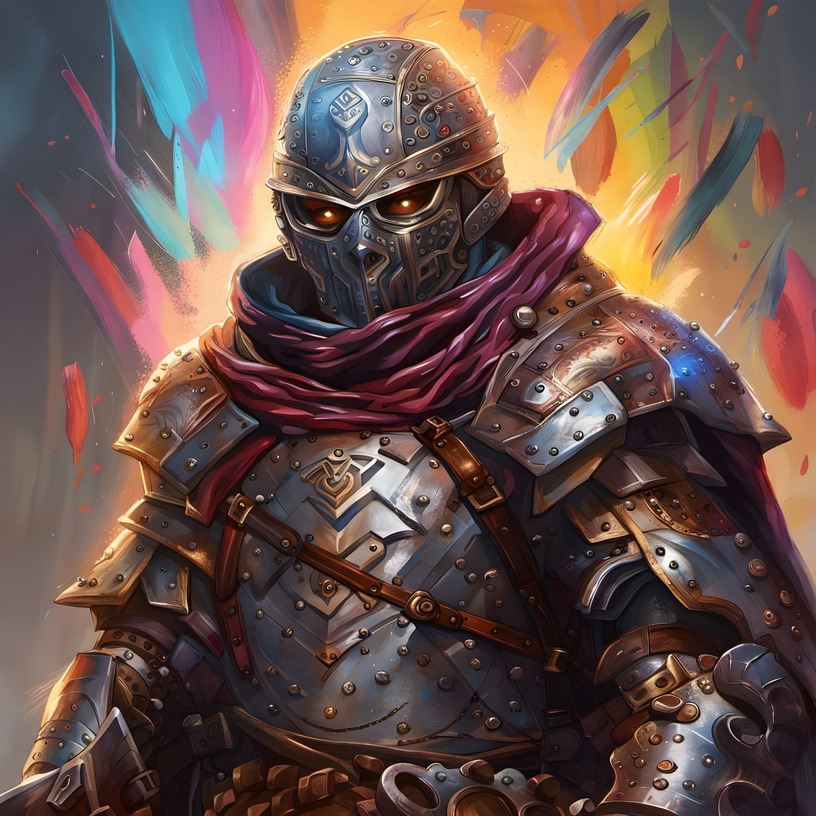 Cunning Bandit Lord in Steel Armor: Splash Art Portrait