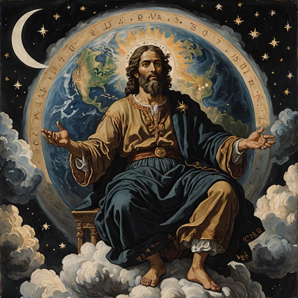 Renaissance Painting of Yahweh Over Earth