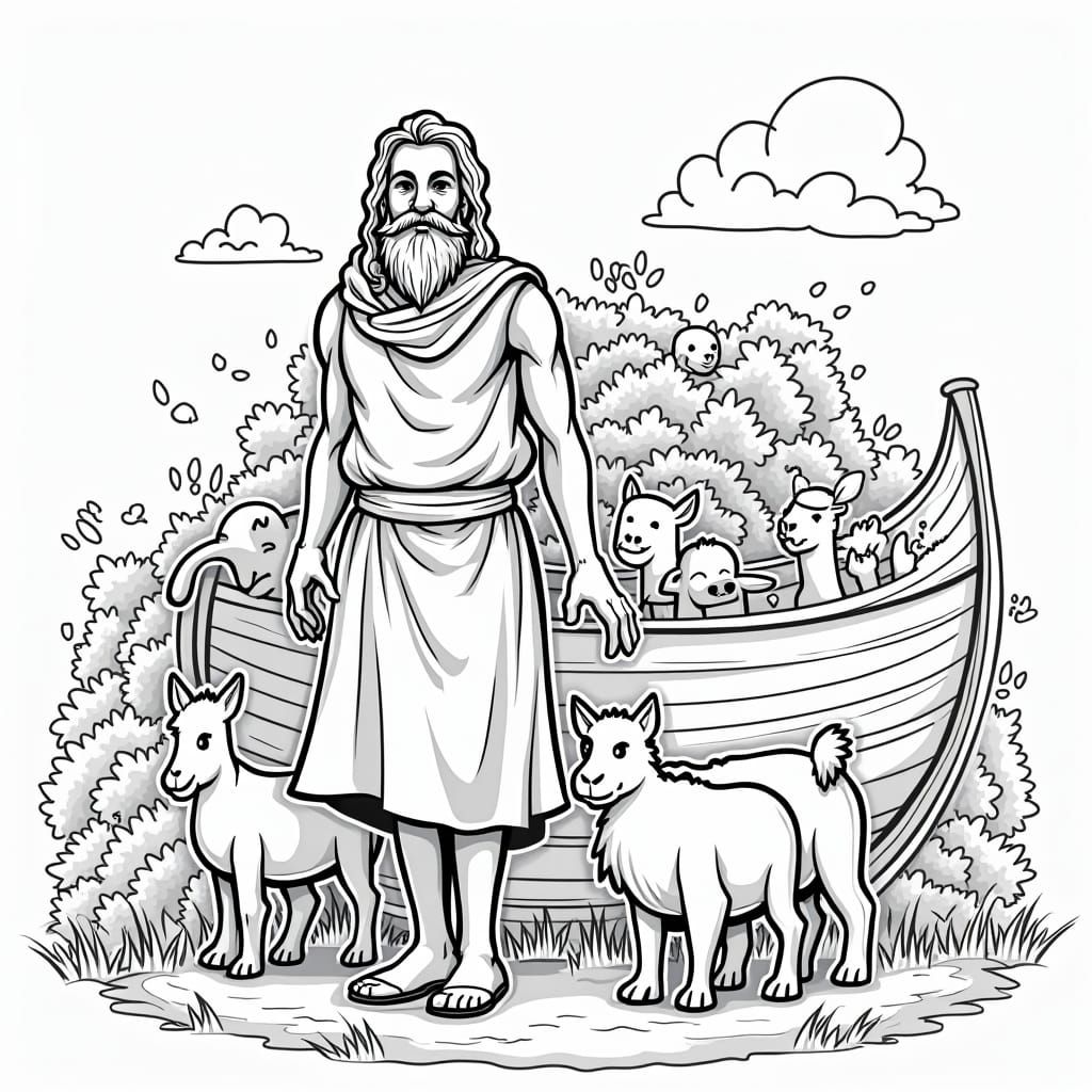 Noah's Ark Animal Parade: Cartoon Coloring Book Style