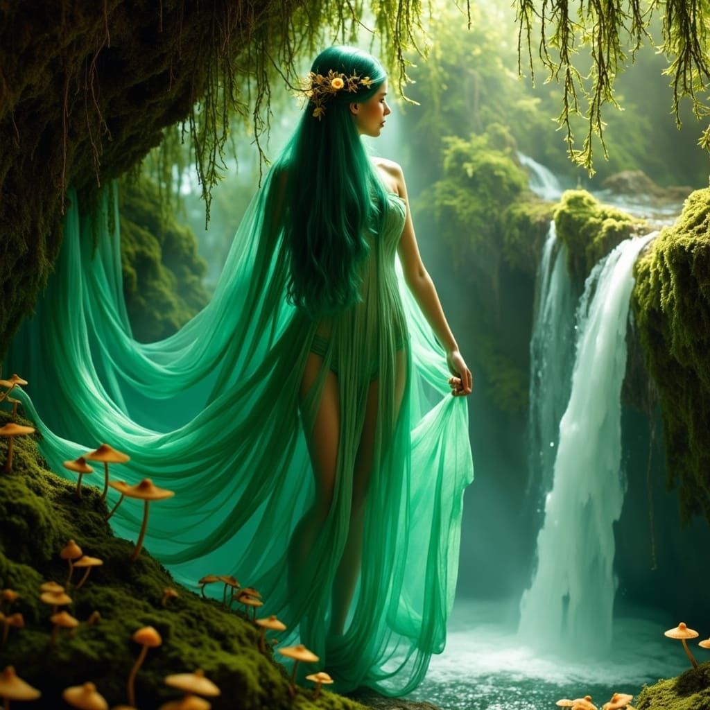 Ethereal Forest Nymph with Bioluminescent Hair