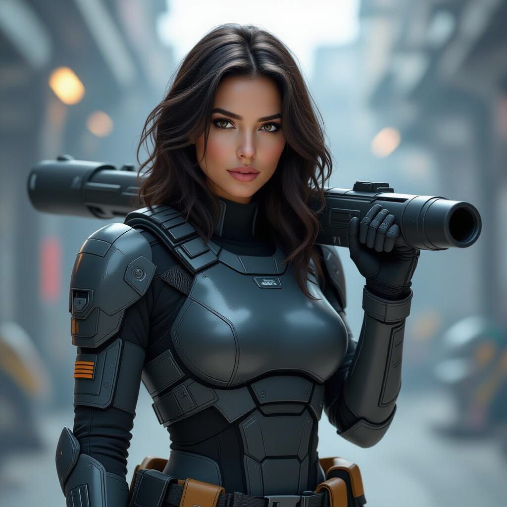 Female Tactical Engineer in Sci-Fi Industrial Setting