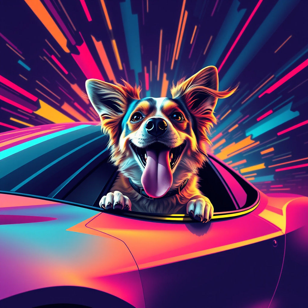 Dog in Futuristic Car: Pop Art Style