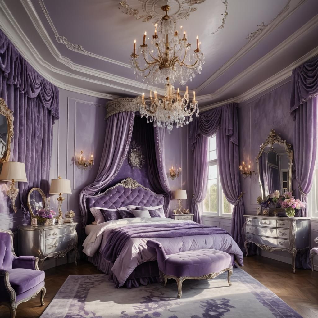 Lavish Velvet Bedroom in Warm Purple Hues