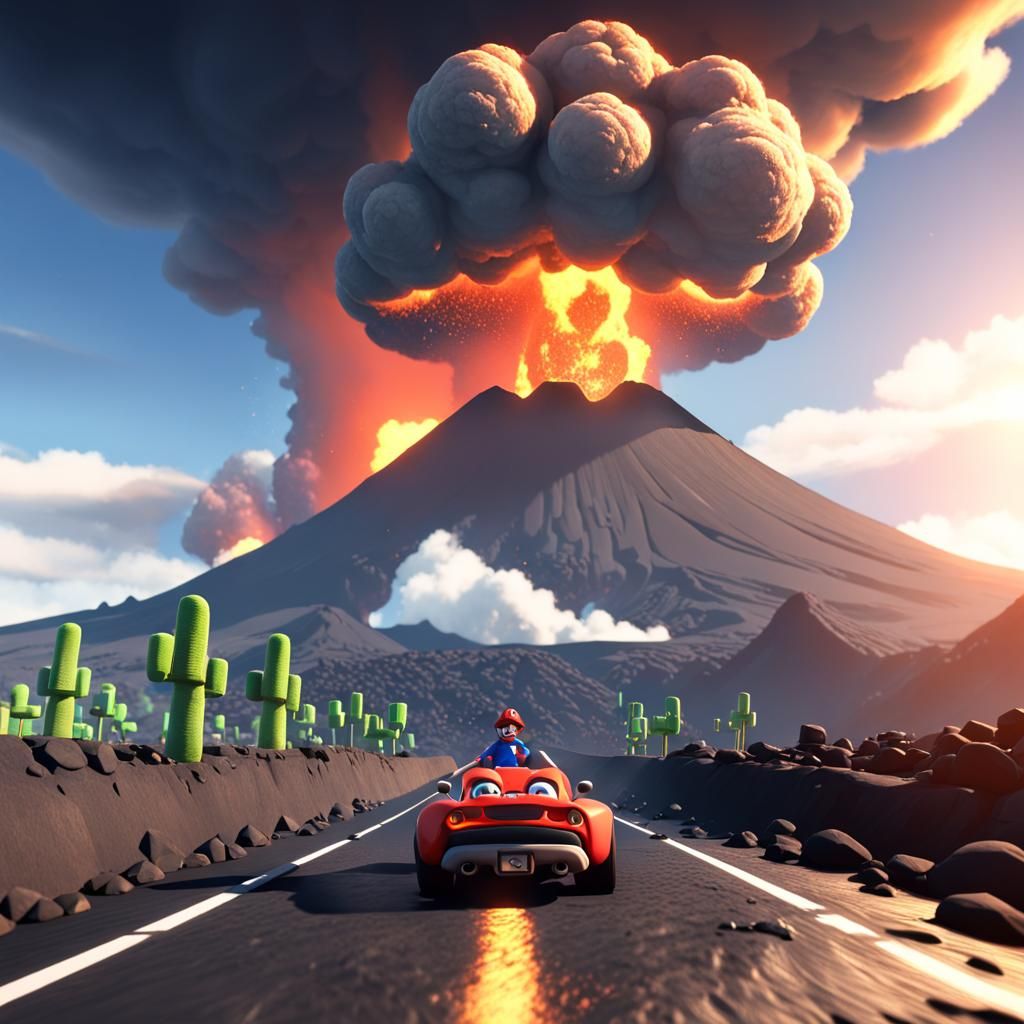 Mario Bros on Lava Road with Volcano