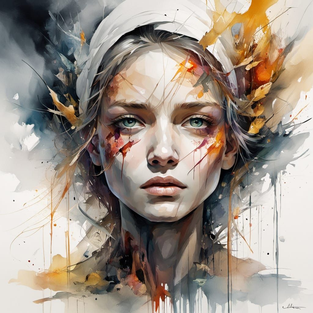 Survivor in Shock: Alien Attack in Watercolor Style