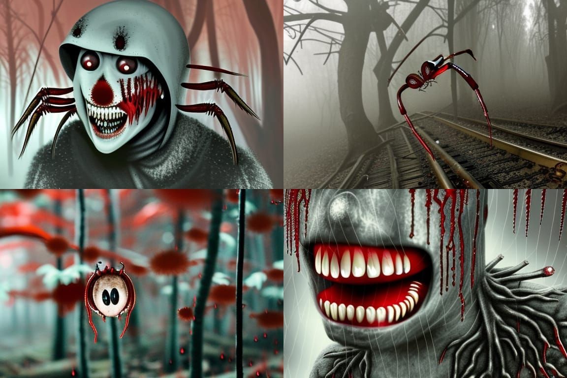 Horrific Spider Train in Rainy Forest