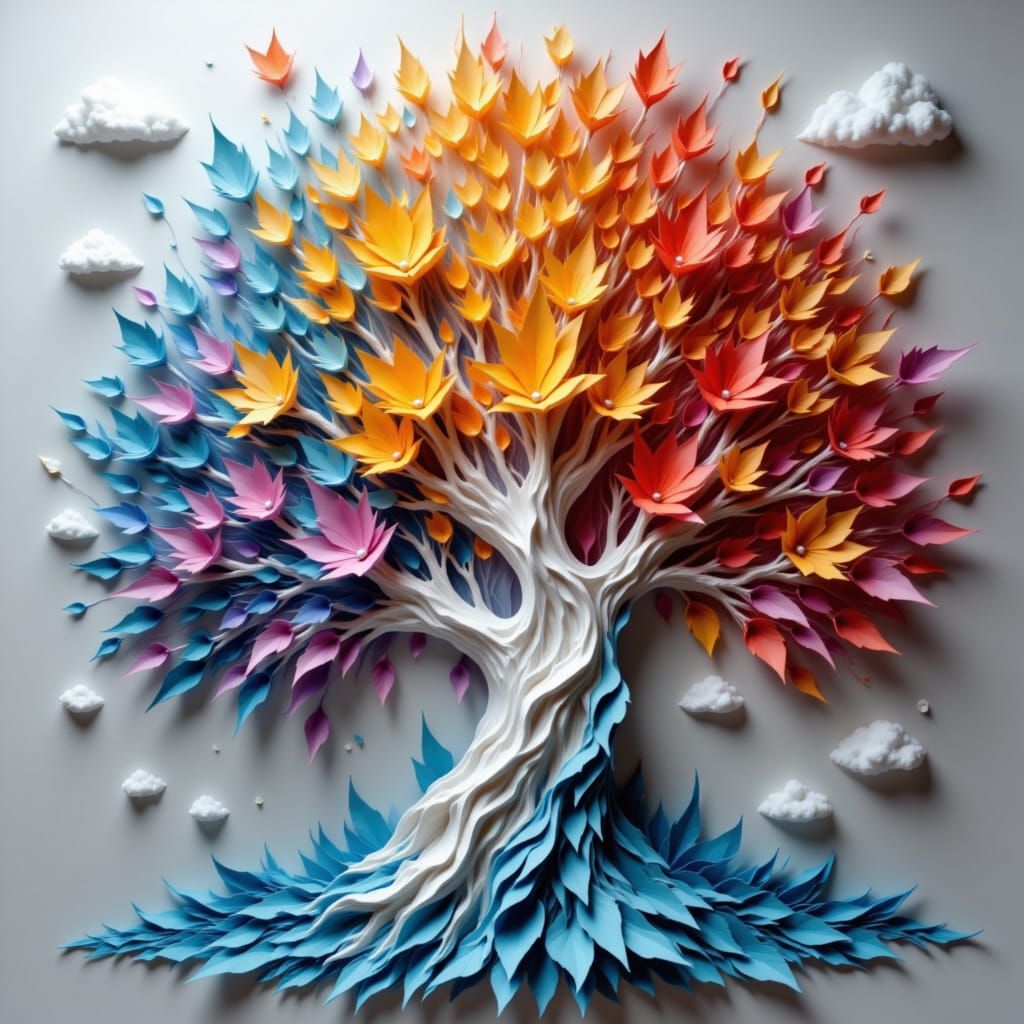 Origami Tree Papercraft in Detailed Matte Painting