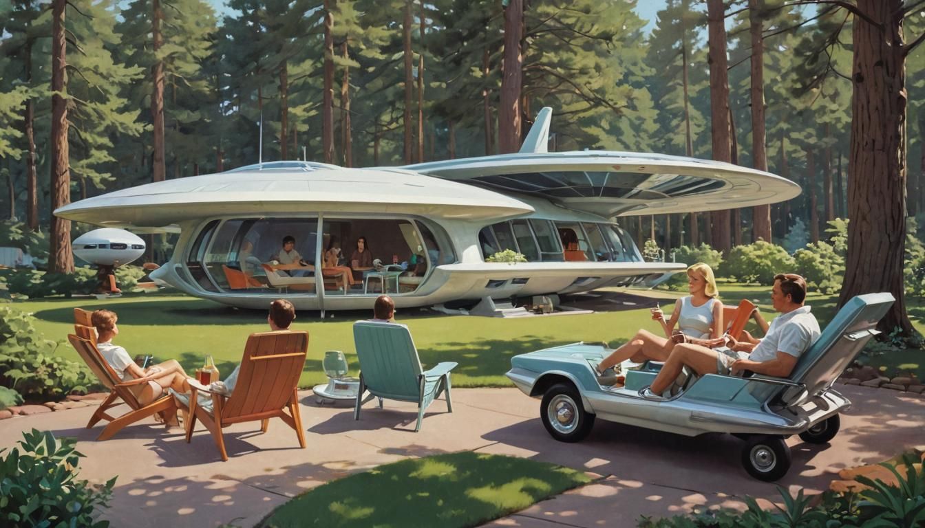 Folks living the good life in a retro future suburban neighb...