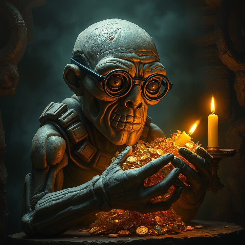 Ancient Golem with Gold in Mystic Chamber