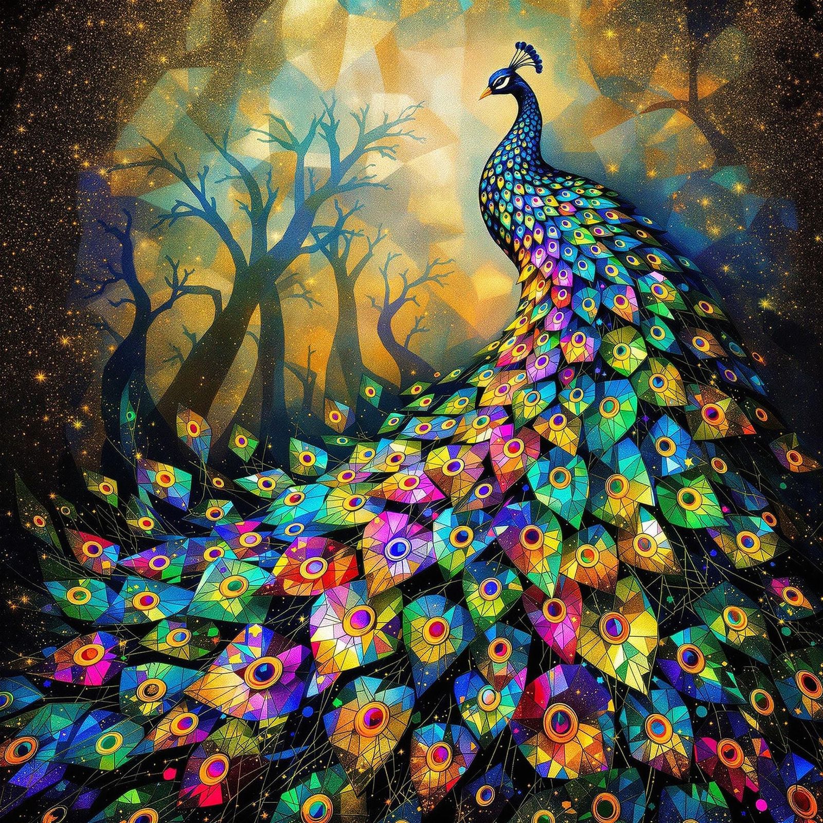 Iridescent Peacock in Art Nouveau Style