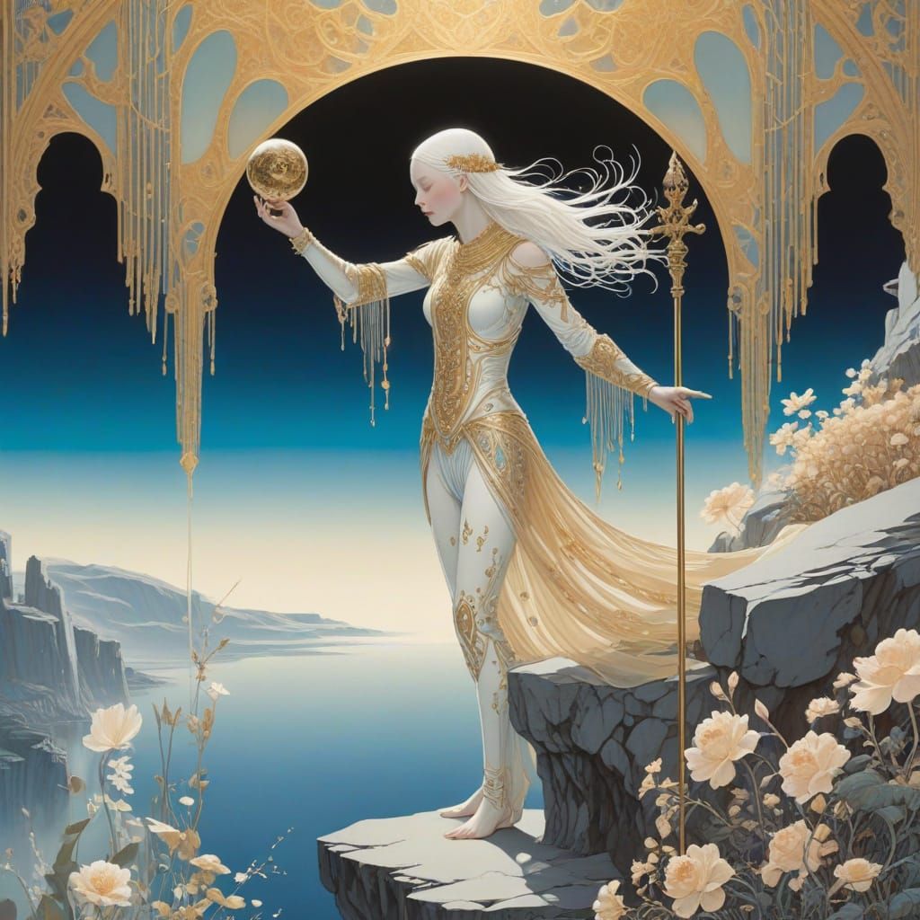 Surreal Figure on Sacred Path in Dreamlike Fantasy Art