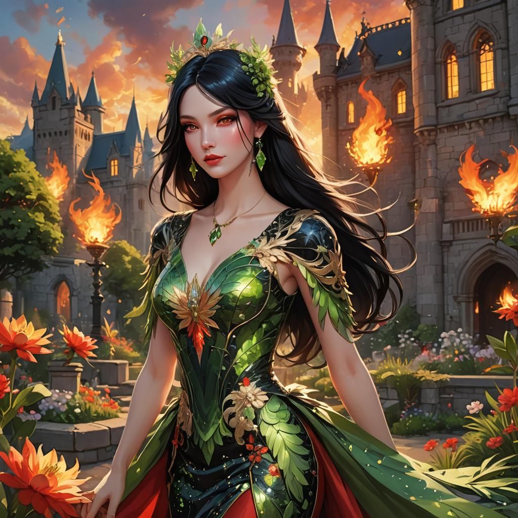 Radiant Woman in Phoenix Dress: 3D Anime Art