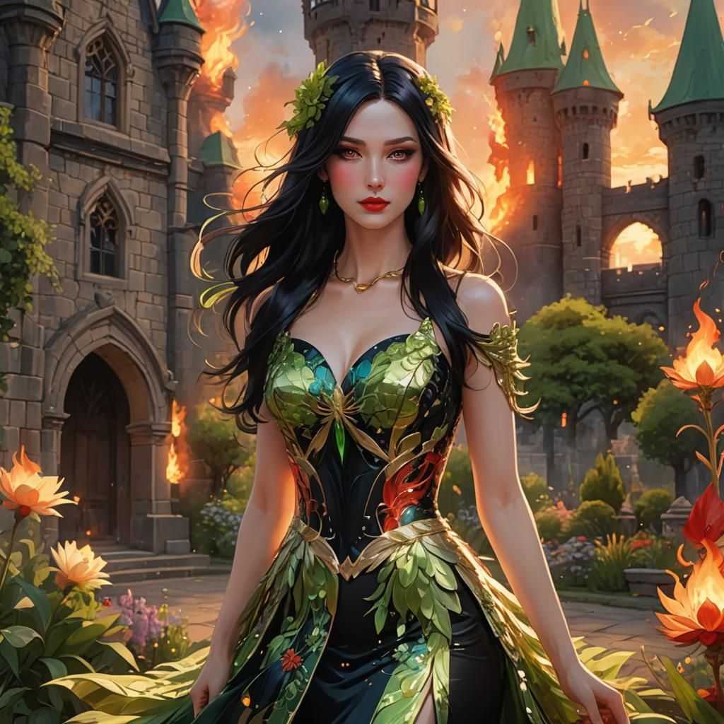 Radiant Woman in Phoenix Dress: 3D Anime Art