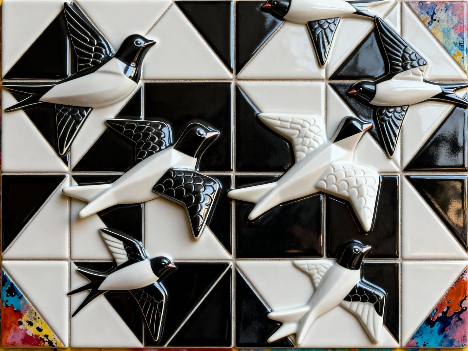 Seamless Black and White Swallows Tile Pattern