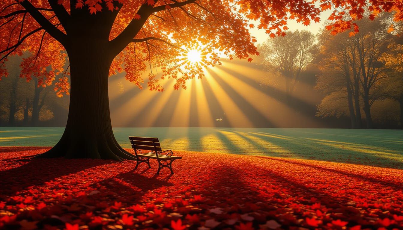 Psychedelic Autumn Sunshine Rays in Kinetic Pointillism Styl...