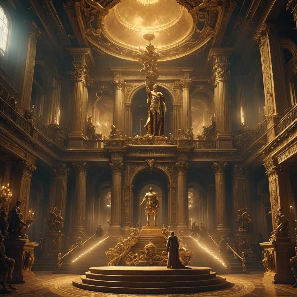 Hermes on Ornate Stage in Baroque Style