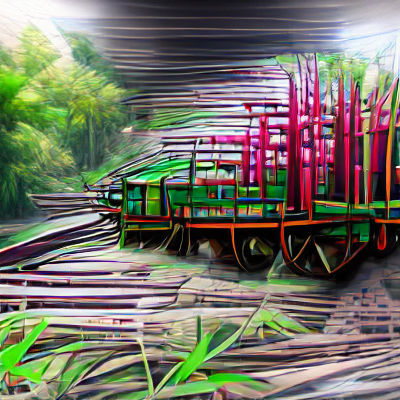 Jungle Overtakes Abandoned Train: Abstract Rendering