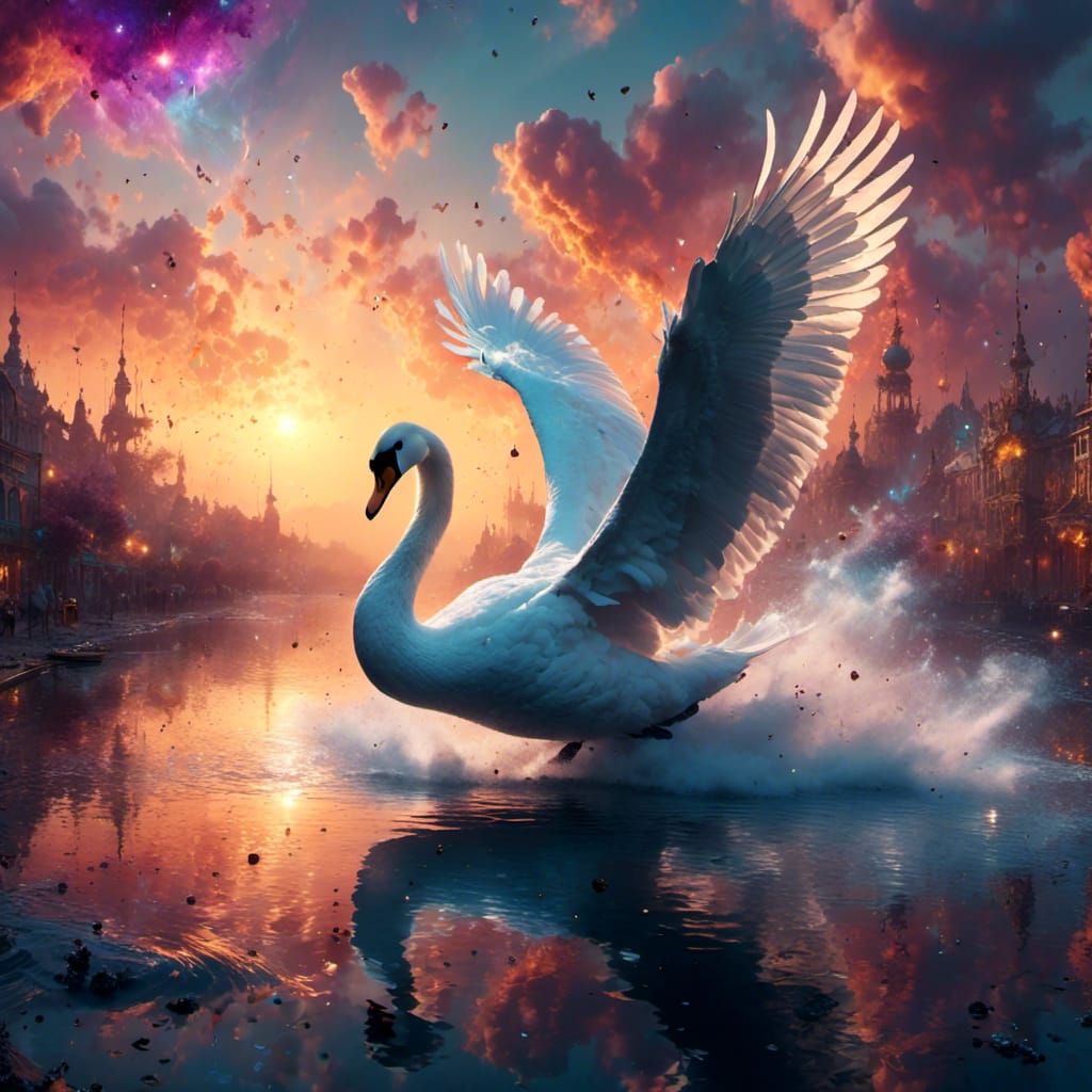Swan with Shimmering Wings in Fantasy Art Style