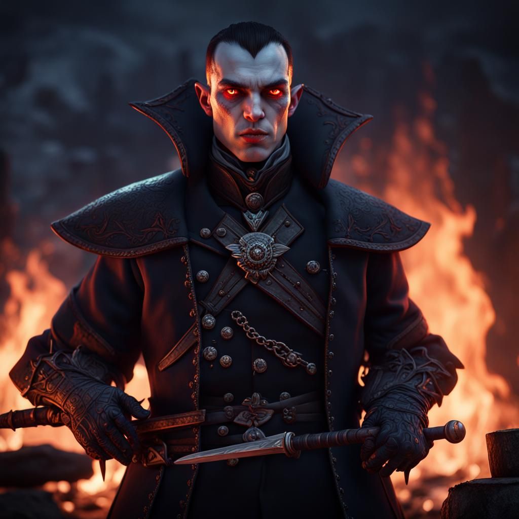 Vampire Soldier by Campfire: Detailed Matte Painting