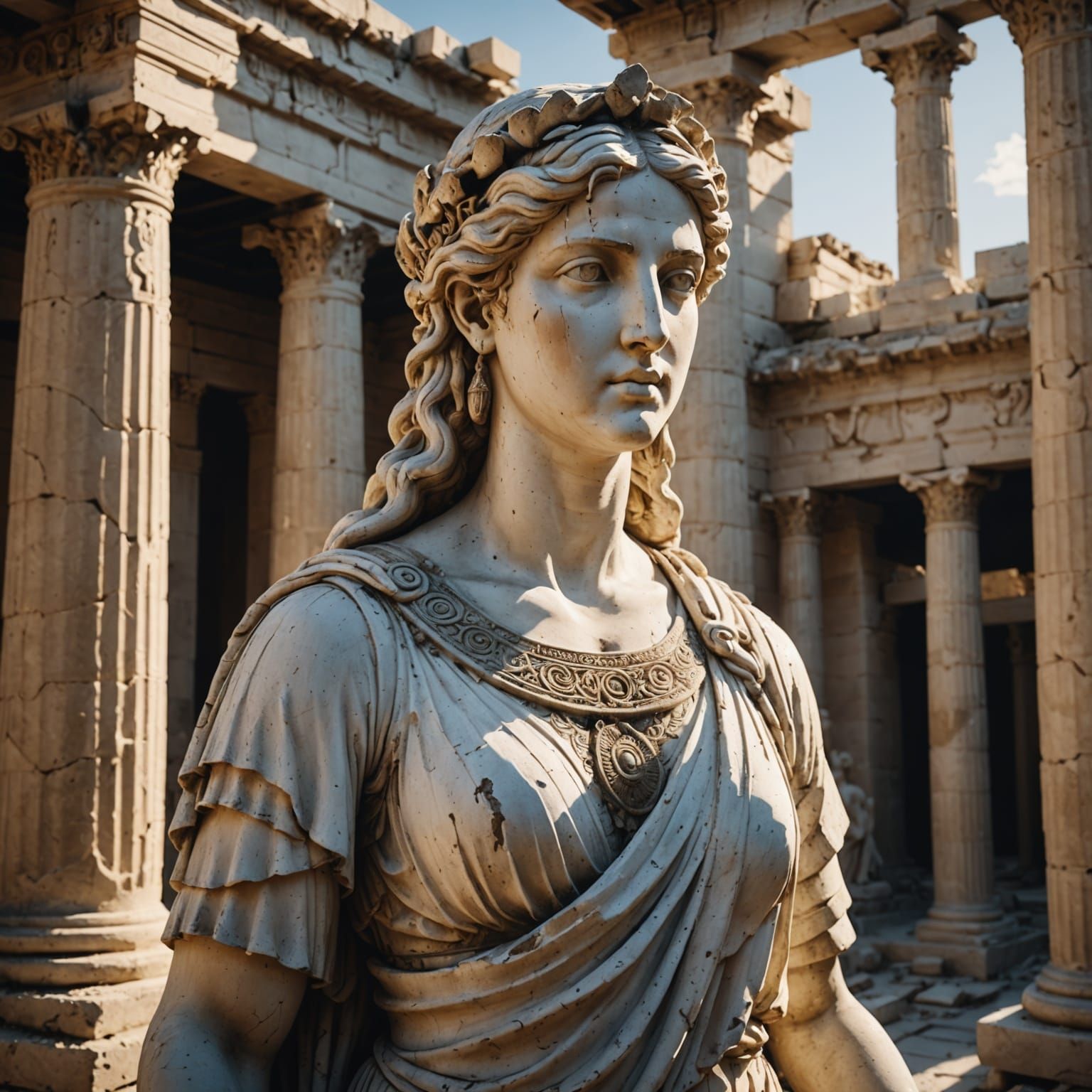 Greek Goddess Statue in Ancient Temple Ruins