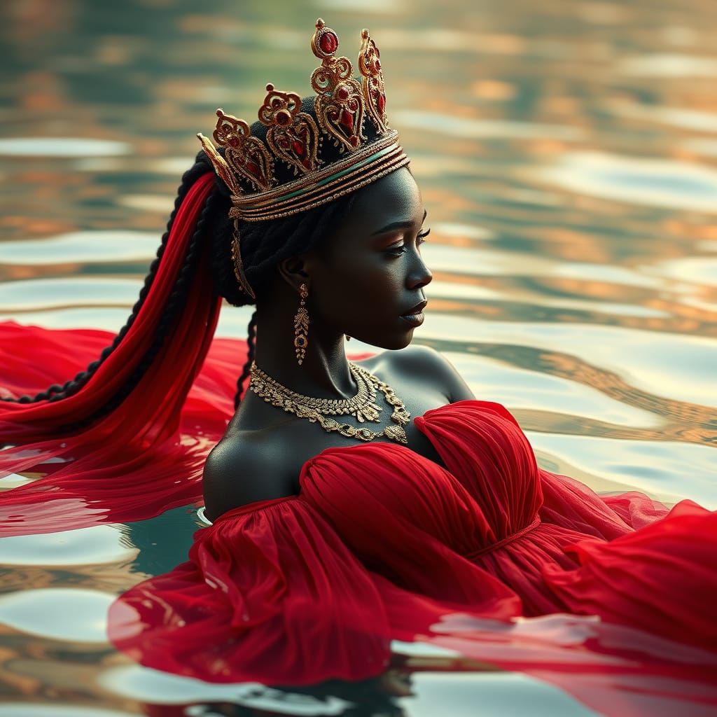 Majestic Black Goddess in Vibrant Tropical Paradise