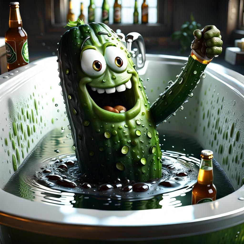 Cucumber's Beer Bath: A Photorealistic Concept Art Masterpie...