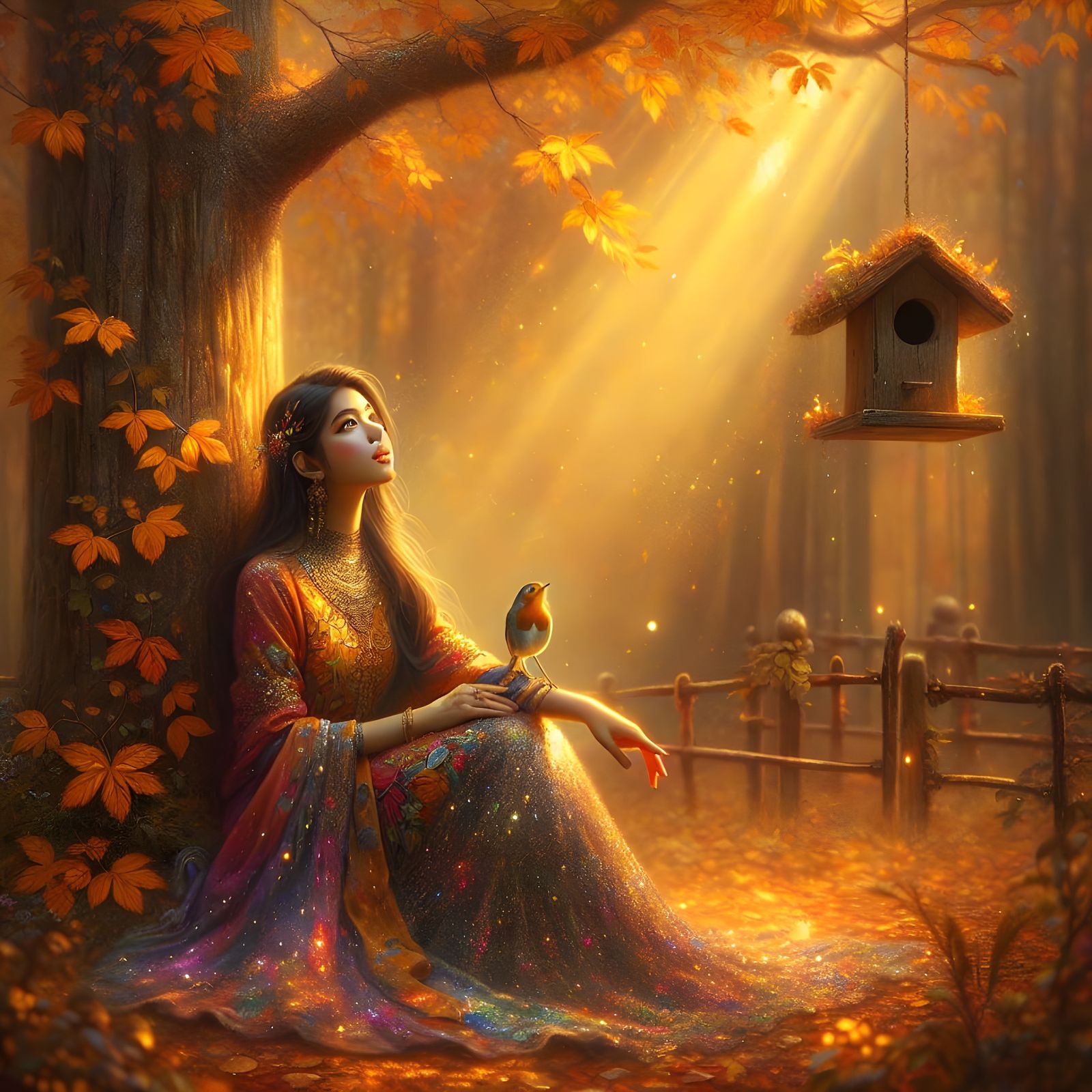 Woman in Autumnal Fantasy Landscape