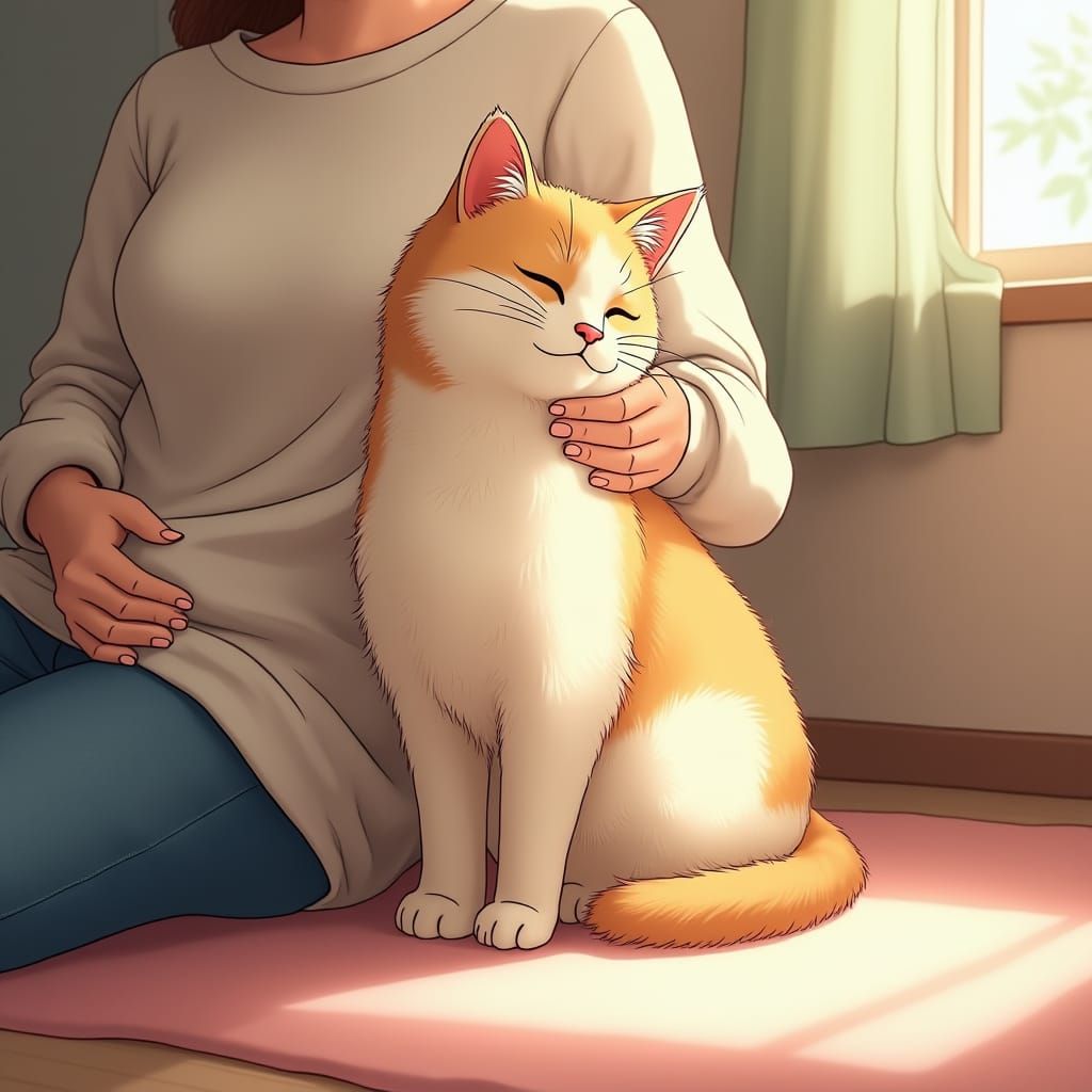 Cat and Owner: Anime-Inspired Cozy Home Scene