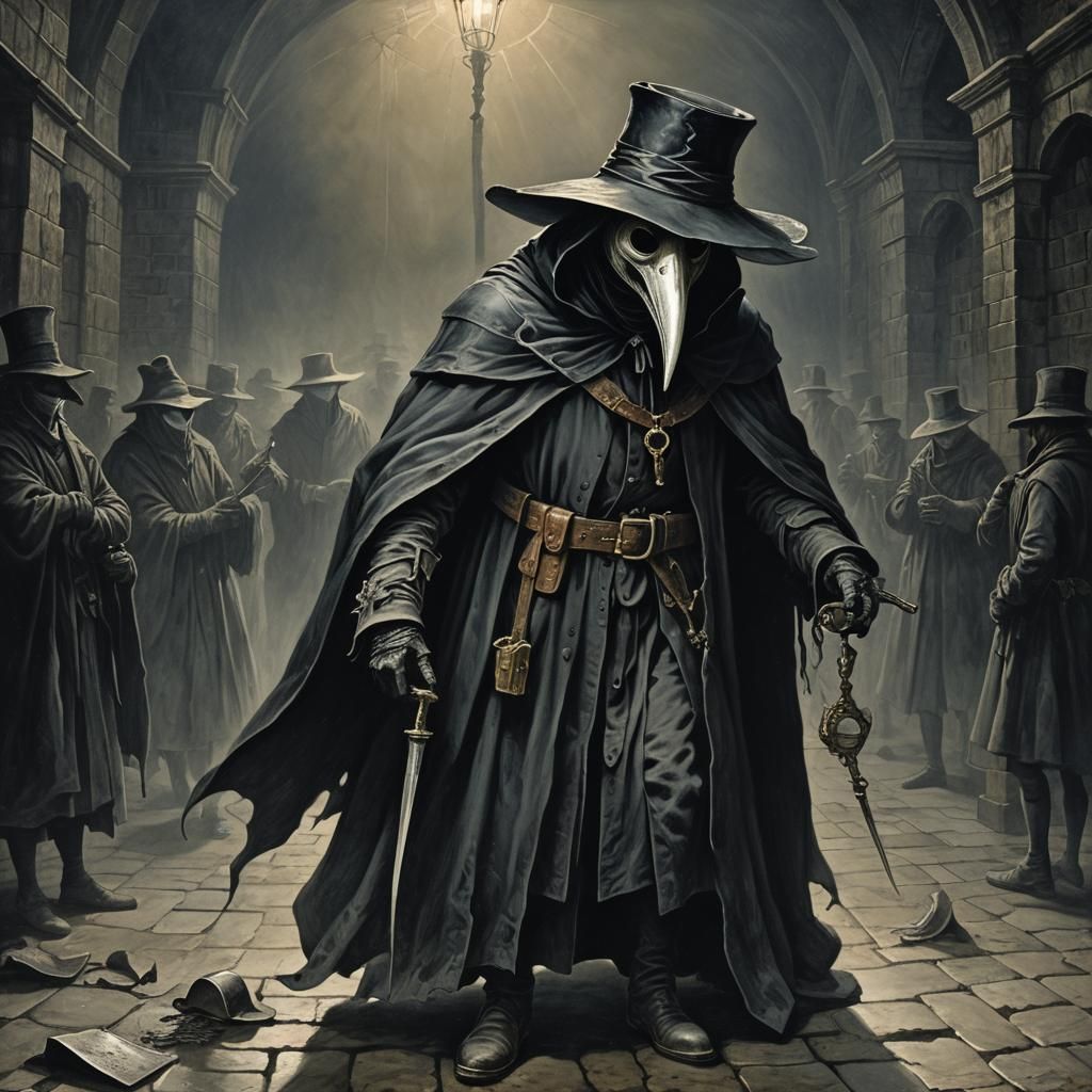 Plague Doctor in Dark Academia Chiaroscuro