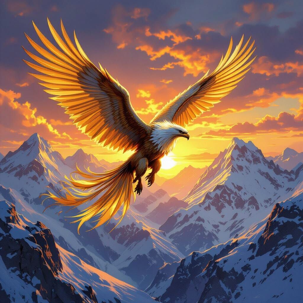 Griffin Soaring Over Mountains in Fantasy Art Style