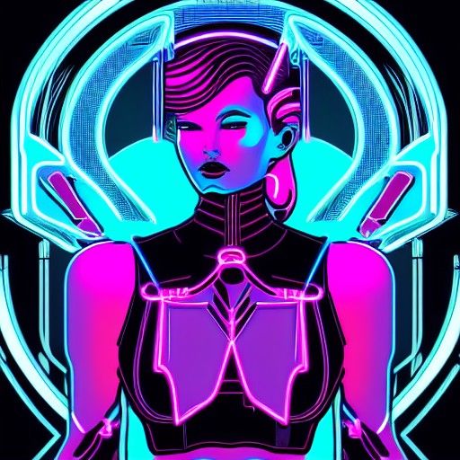 Cyborg Woman in Synthwave Neon Style
