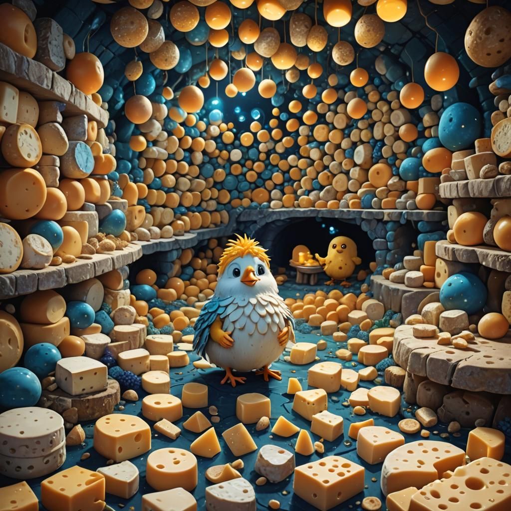 Cheese Chick in a Glowing Cheese Cave