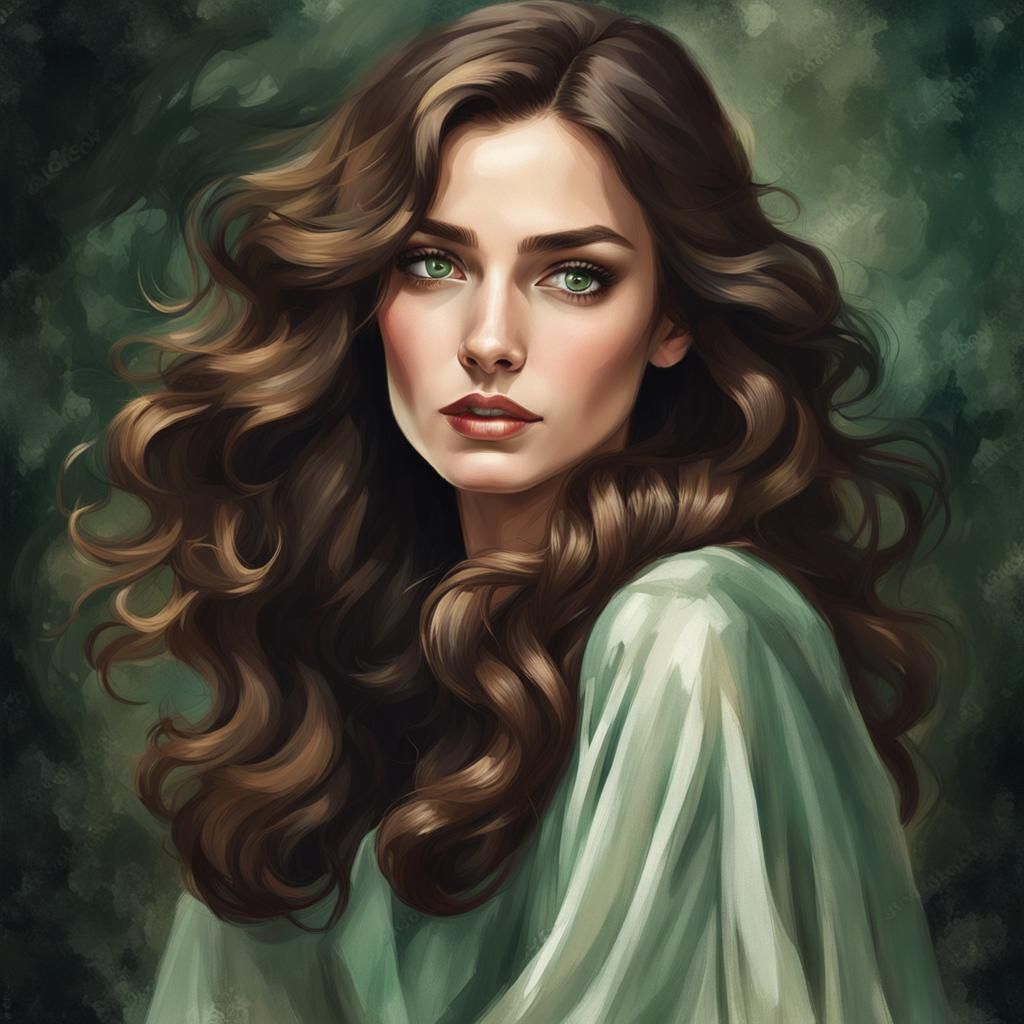 Elegant Woman with Green Eyes in Comic Style