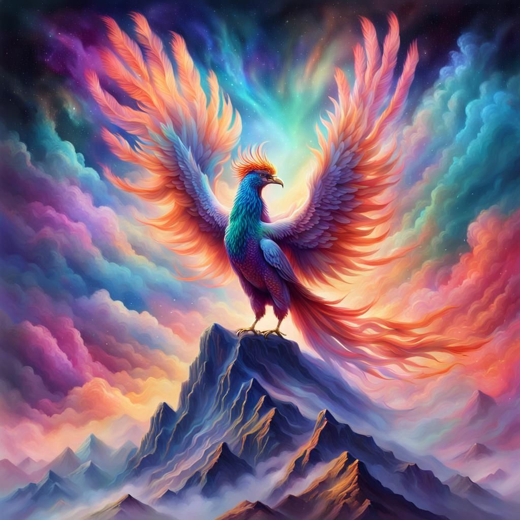Cosmic Phoenix Portrait in Surreal Fantasy Style