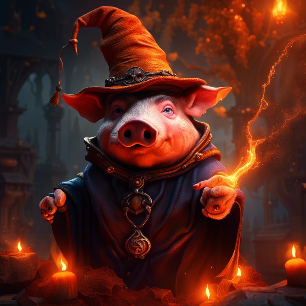 Sorcerer Pig Casting Spells in Orange Environment