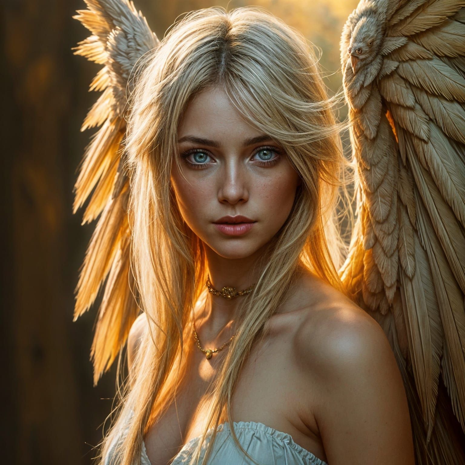 Golden Angel Portrait in Impressionist Style
