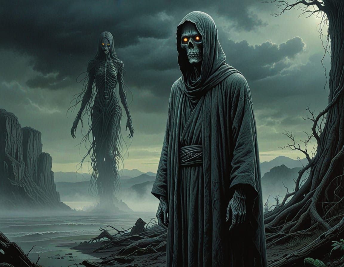 Mystical Being in Haunting Landscape