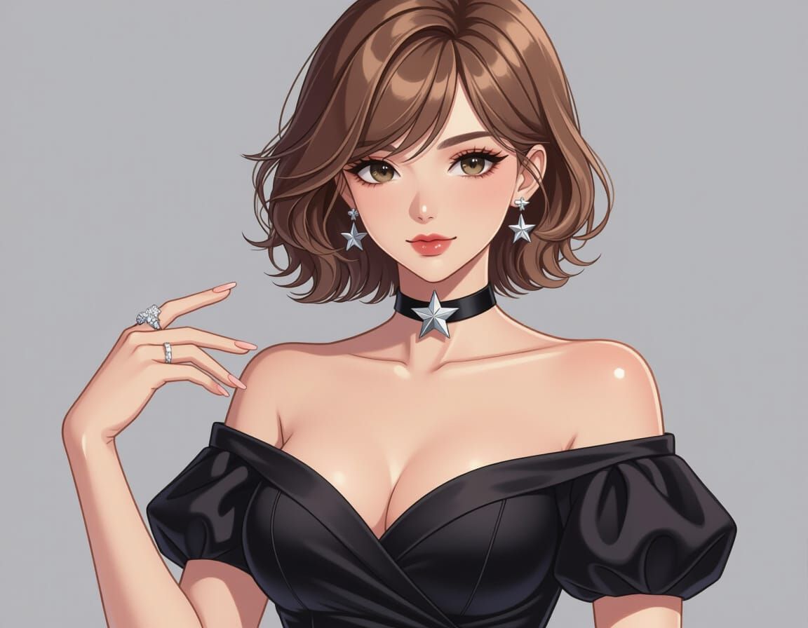 Glamorous Woman in Anime Style Fashion Portrait