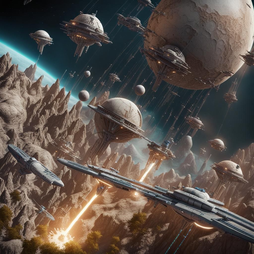 Europa Space Colony Under Attack: Detailed Matte Painting
