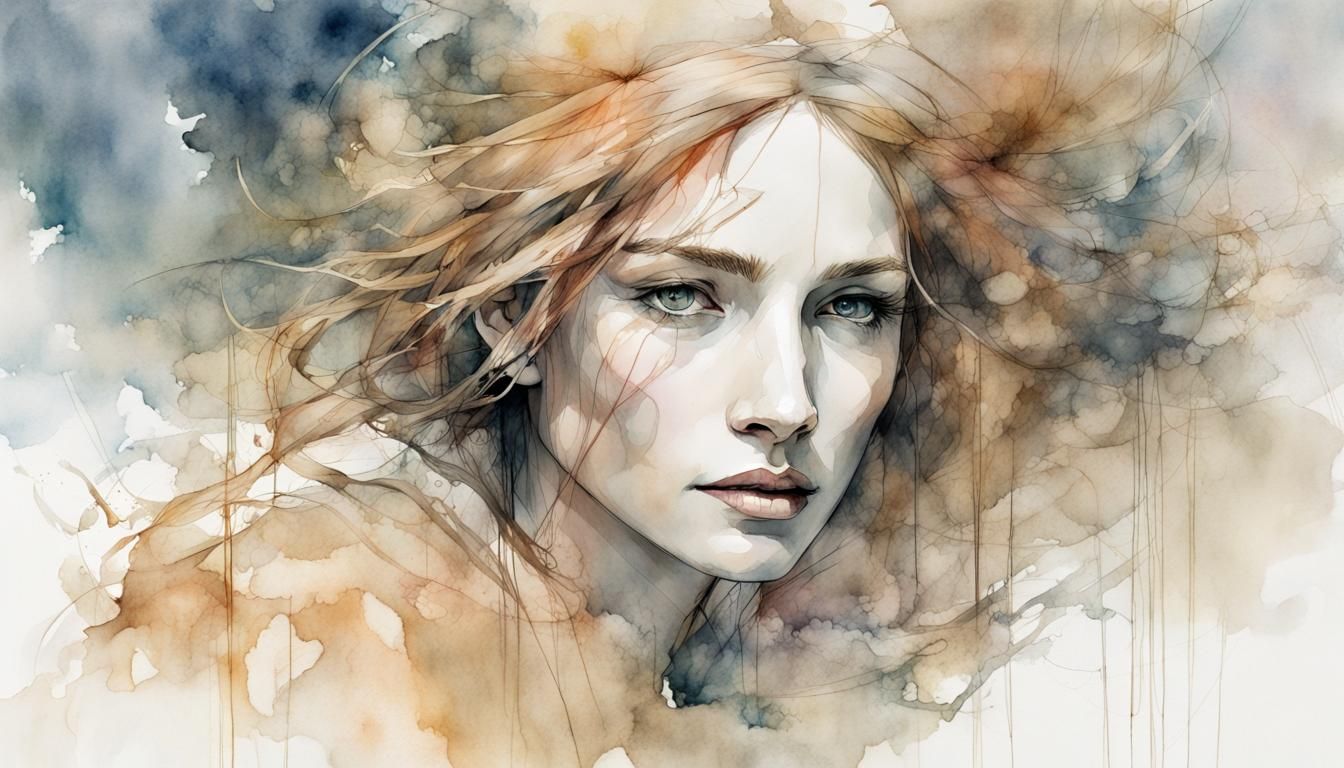 Ethereal Watercolor: Abstract Beauty in Line Art