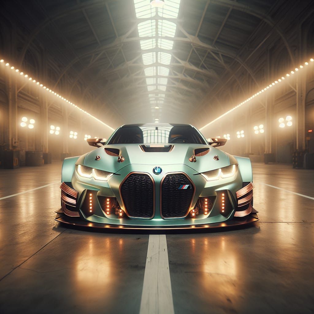 Retrofuturistic Green Racing Car with Copper Accents